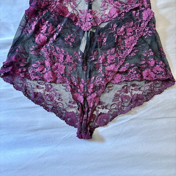 Free People Too Cute to Handle Teddy Bodysuit Lace Lingerie Black Fuchsia Medium - Picture 4 of 7